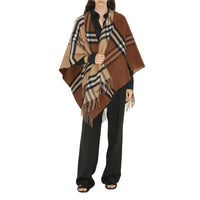 Cape en laine et cachemire à motif Check bicolore - Archive Beige & Dark Birch Brown