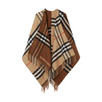 Cape en laine et cachemire à motif Check bicolore - Archive Beige & Dark Birch Brown