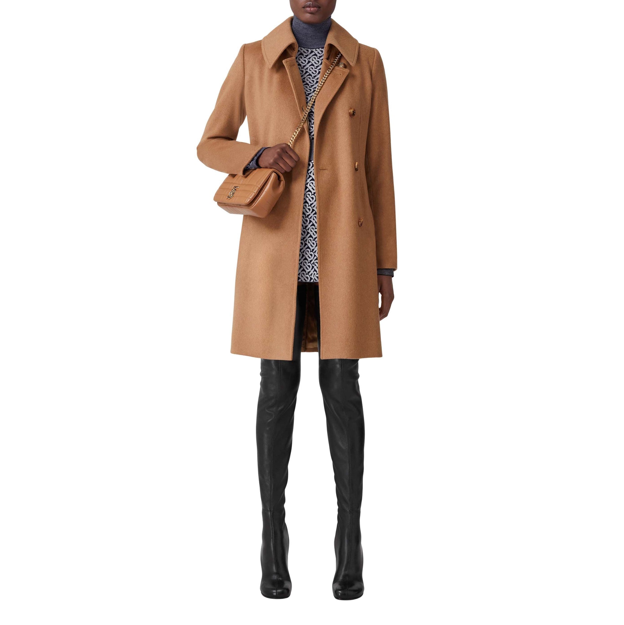 Manteau ceinturé en cachemire à motif monogramme - Bronze