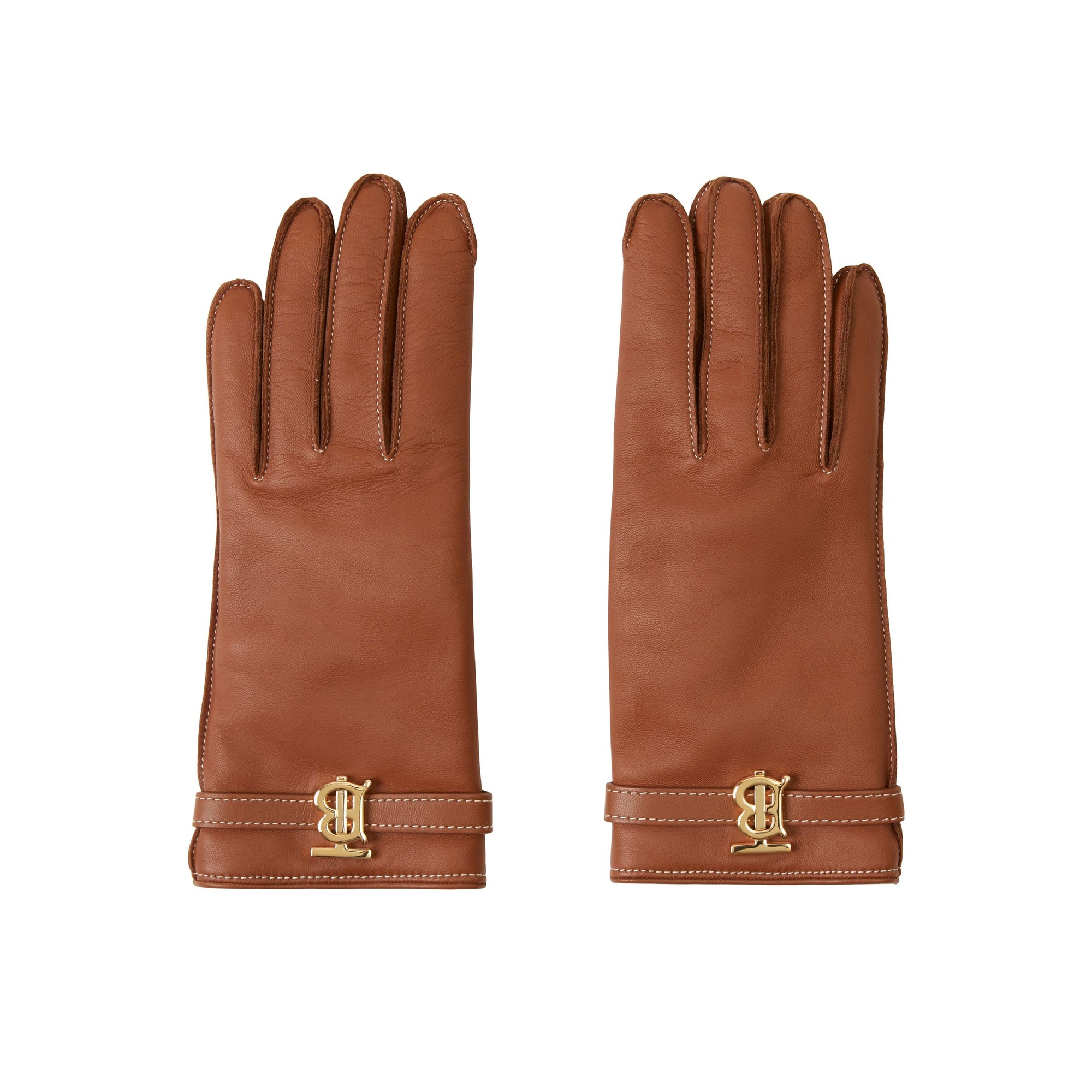 Gants en cuir surpiqué à motif monogramme - Tan