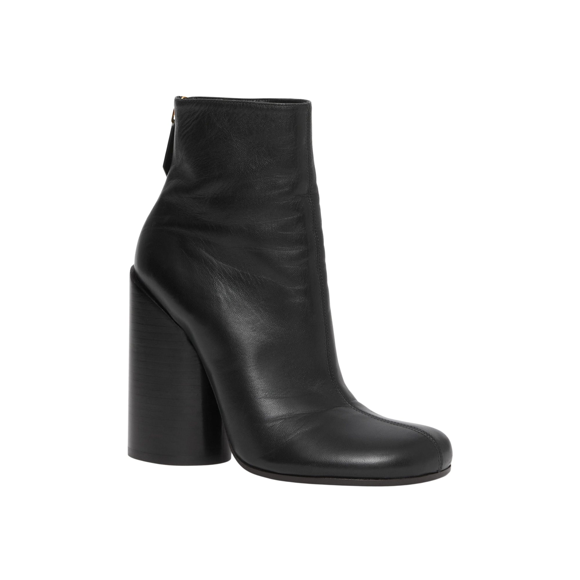 Bottines à talons larges en cuir - Black