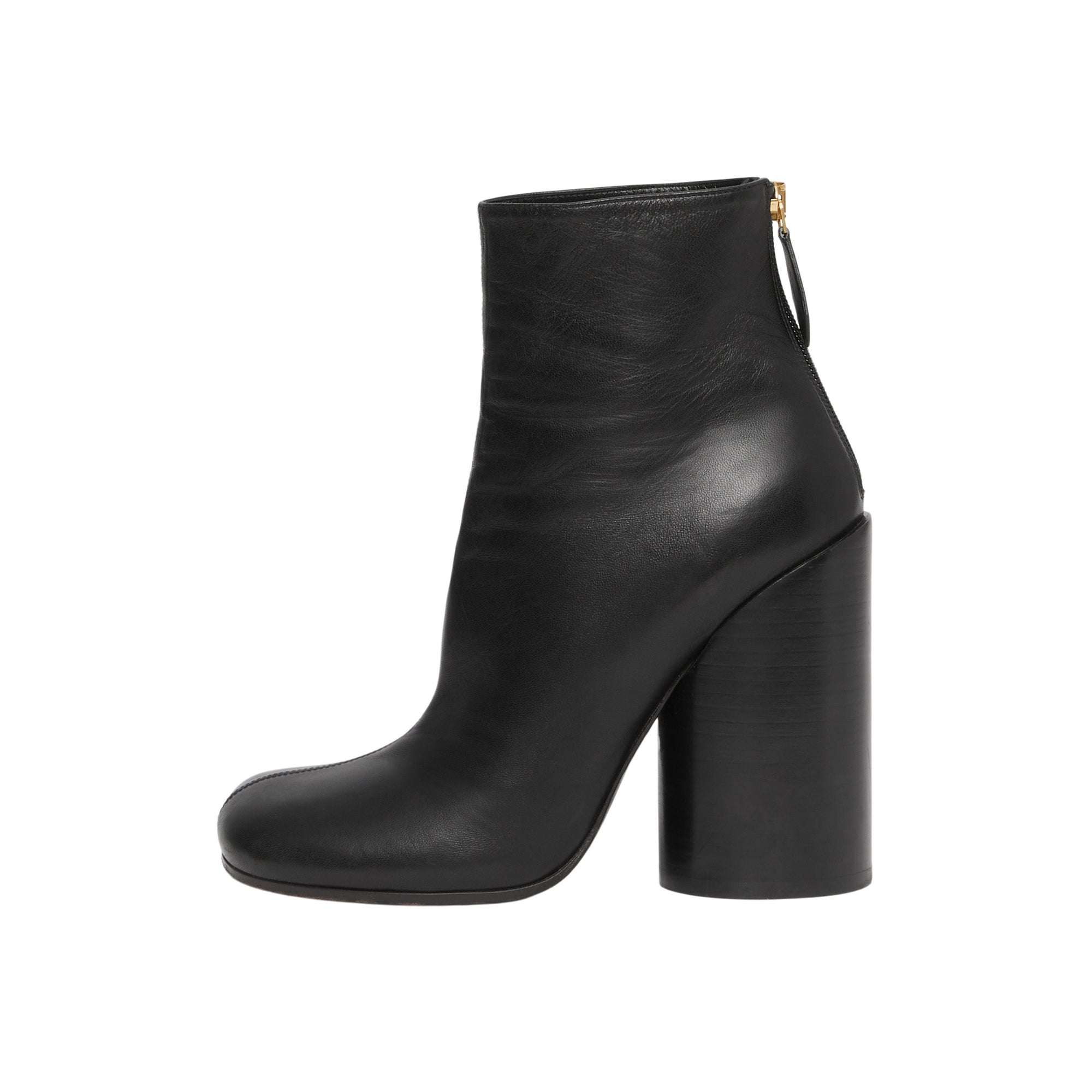 Bottines à talons larges en cuir - Black