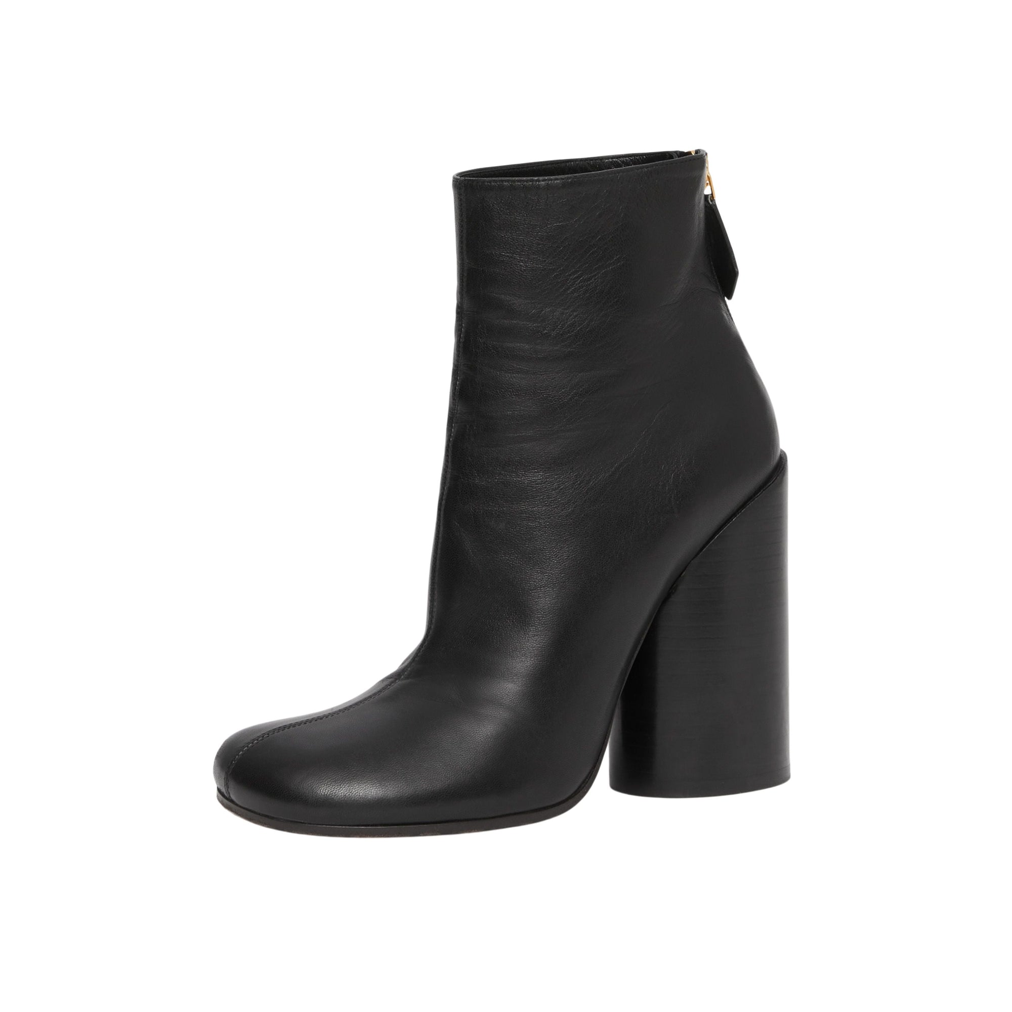Bottines à talons larges en cuir - Black