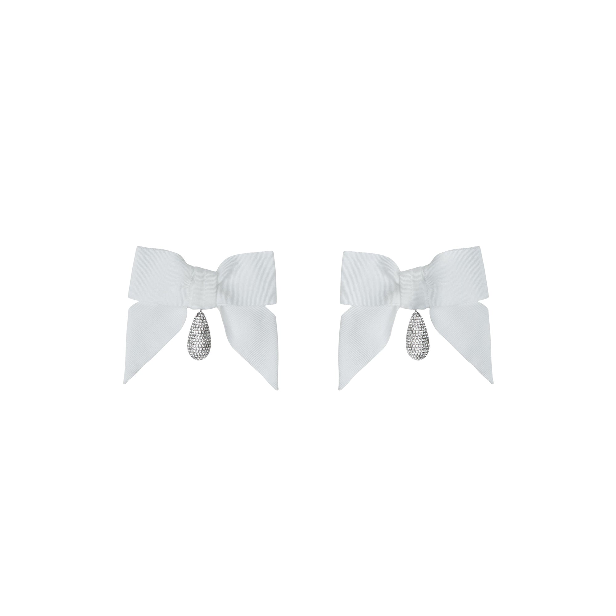 Boucles d'oreilles nœud oversize à cristaux - White