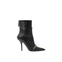 Bottines à bout pointu en cuir à chaîne - Black