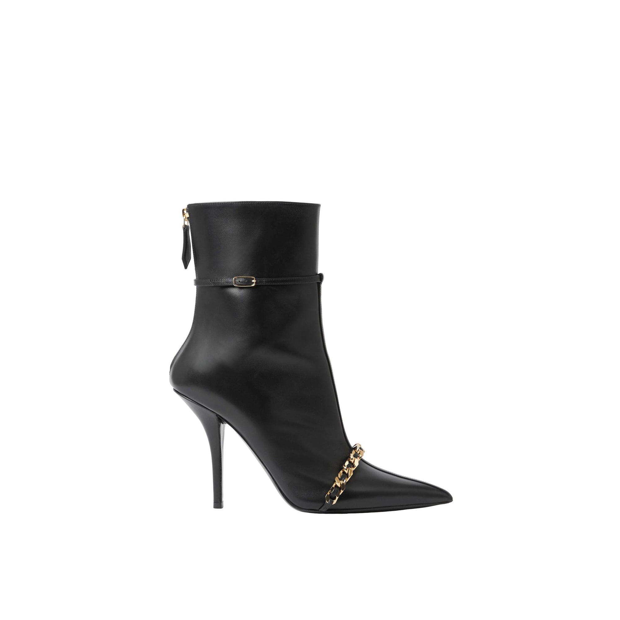 Bottines à bout pointu en cuir à chaîne - Black