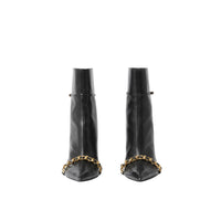 Bottines à bout pointu en cuir à chaîne - Black