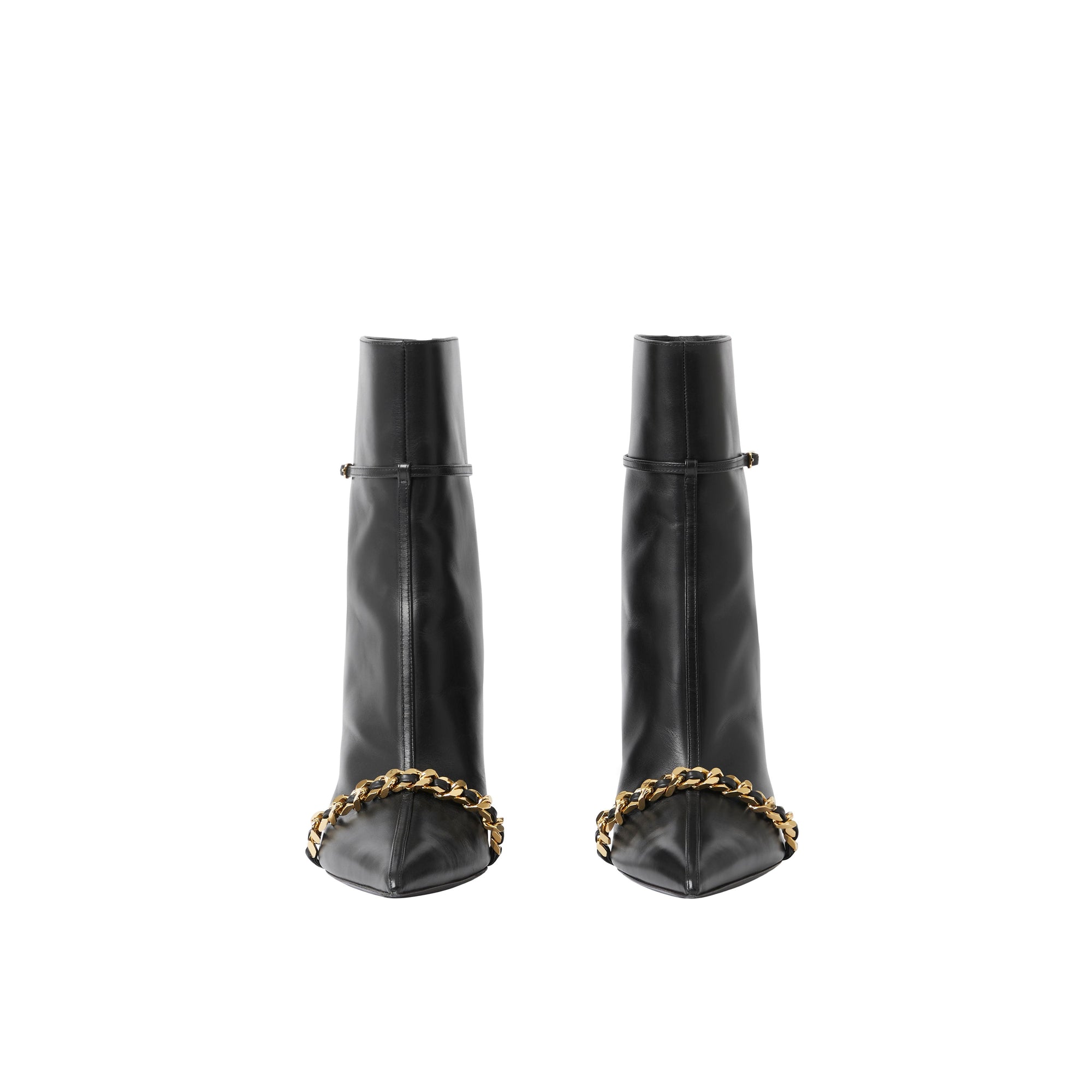 Bottines à bout pointu en cuir à chaîne - Black