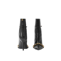 Bottines à bout pointu en cuir à chaîne - Black