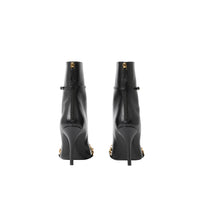 Bottines à bout pointu en cuir à chaîne - Black
