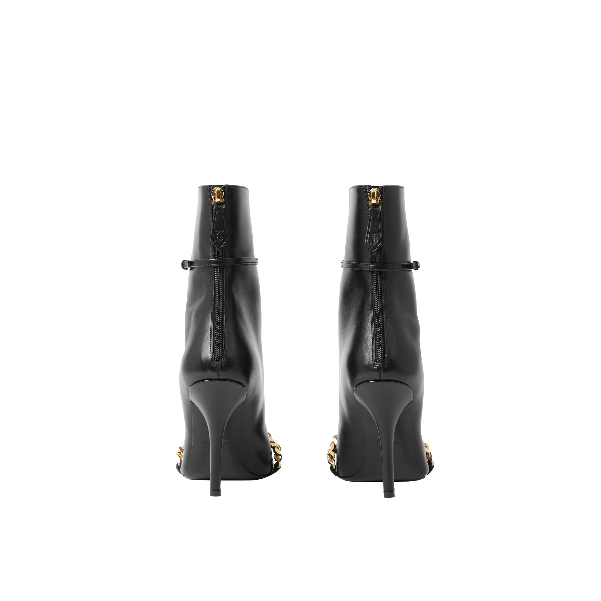 Bottines à bout pointu en cuir à chaîne - Black