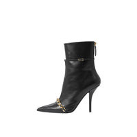 Bottines à bout pointu en cuir à chaîne - Black