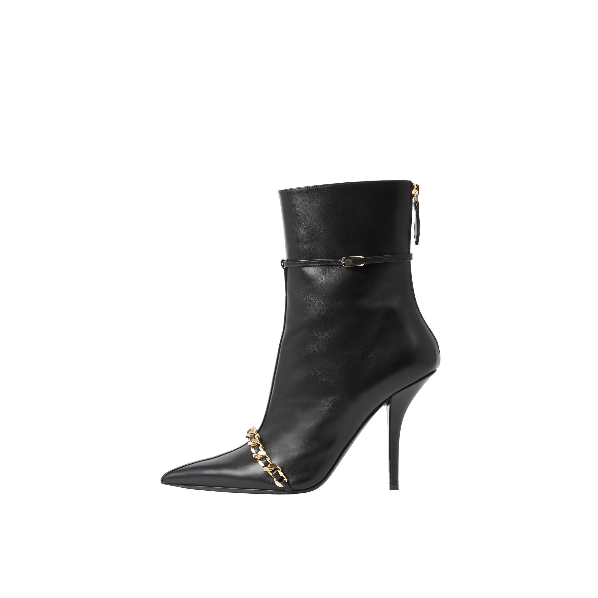 Bottines à bout pointu en cuir à chaîne - Black