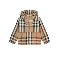 Veste à capuche en coton à carreaux contrastés - Archive Beige Check