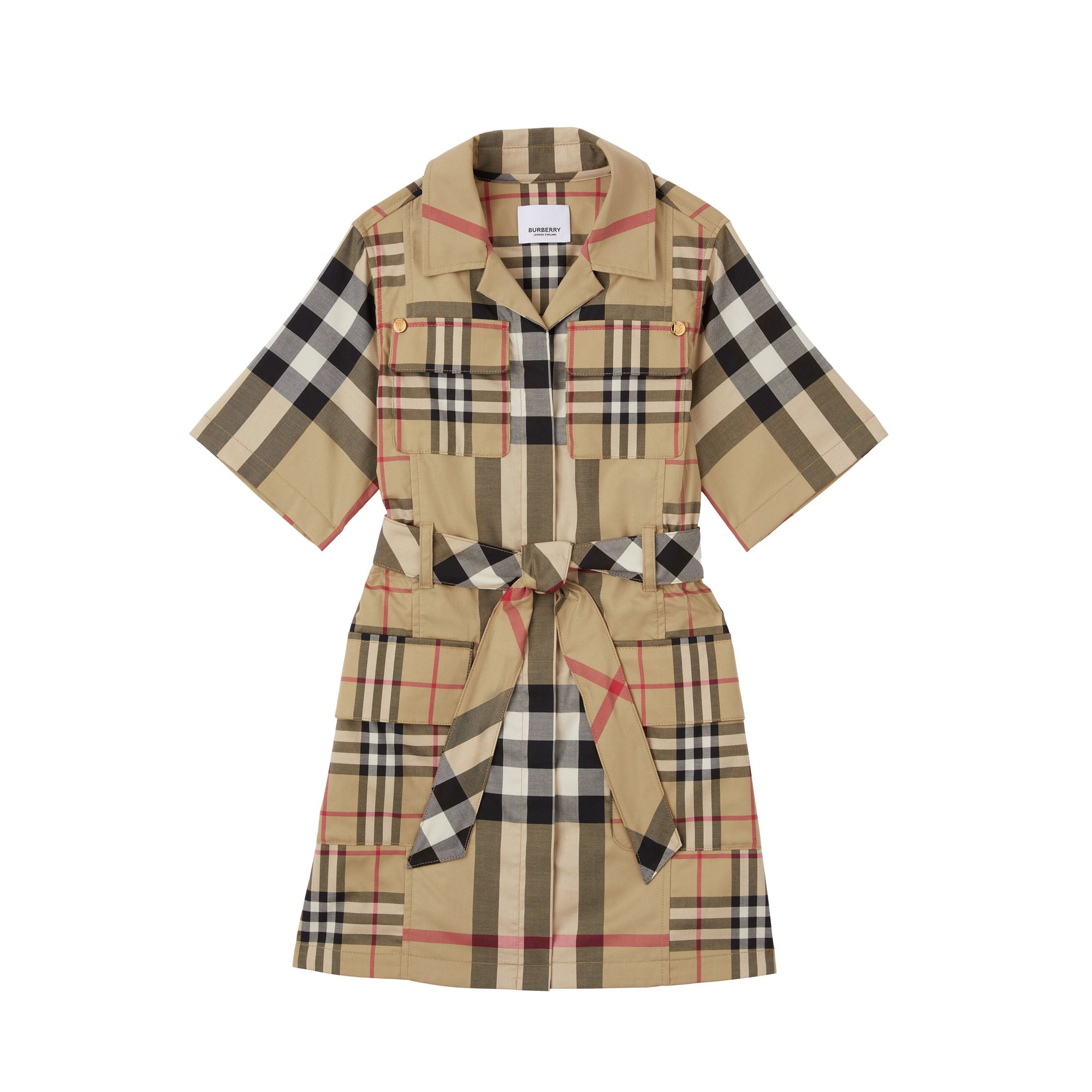 Robe chemise ceinturée à motif check - Archive Beige Check
