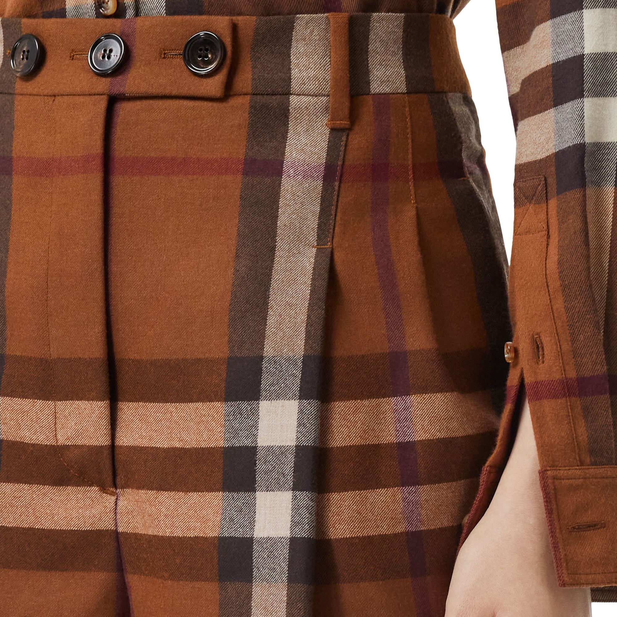 Short ajusté en laine à motif check - Dark Birch Brown Check