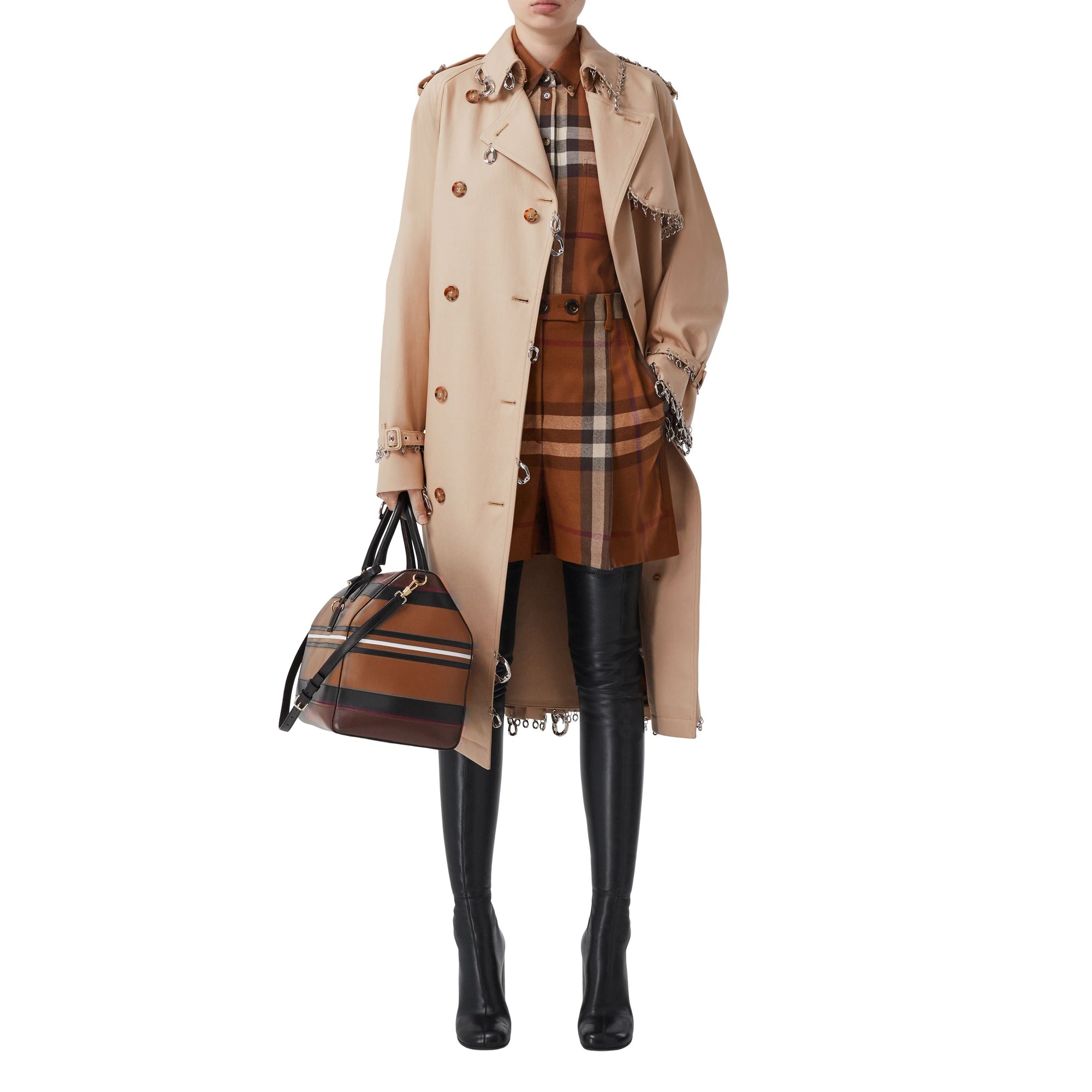 Short ajusté en laine à motif check - Dark Birch Brown Check