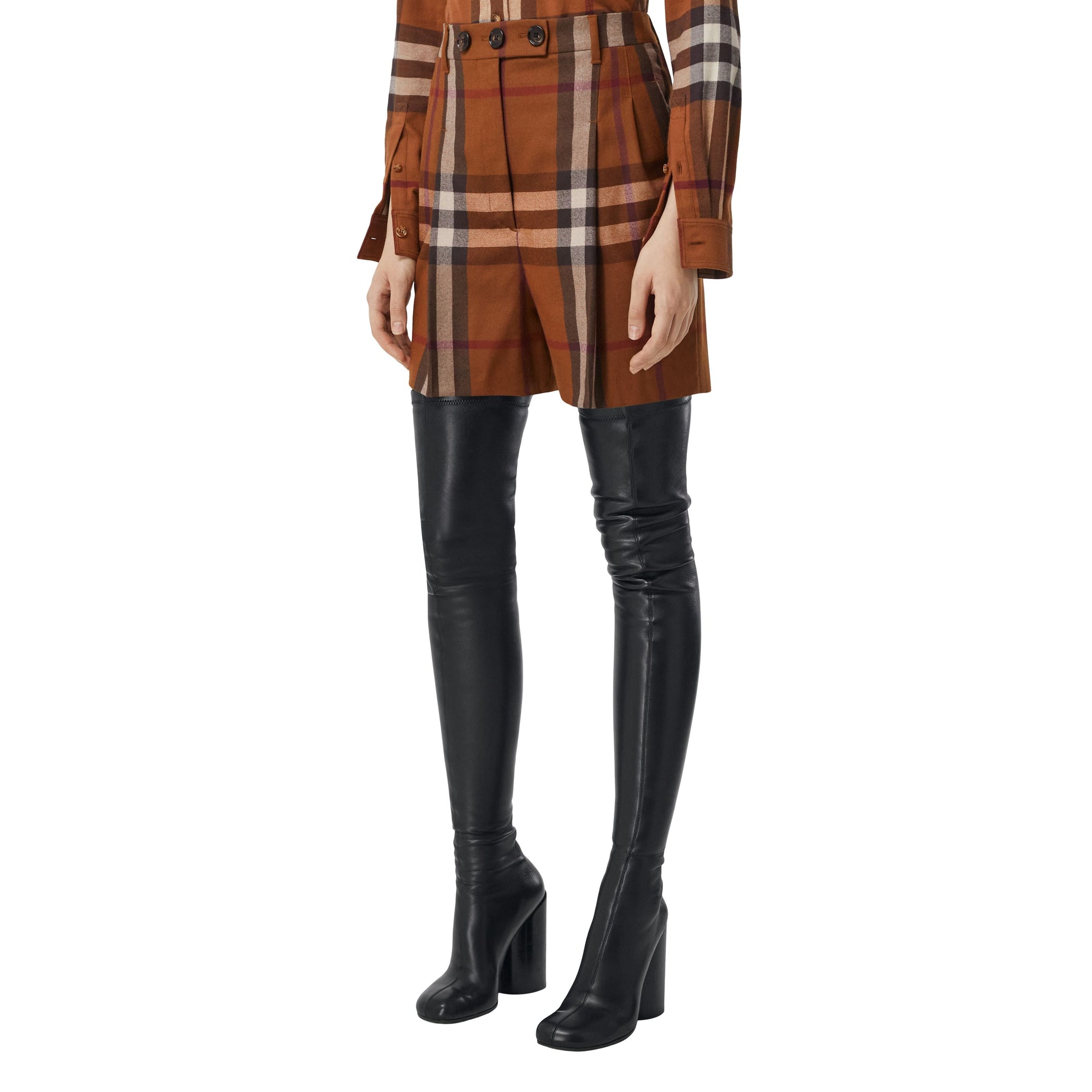 Short ajusté en laine à motif check - Dark Birch Brown Check