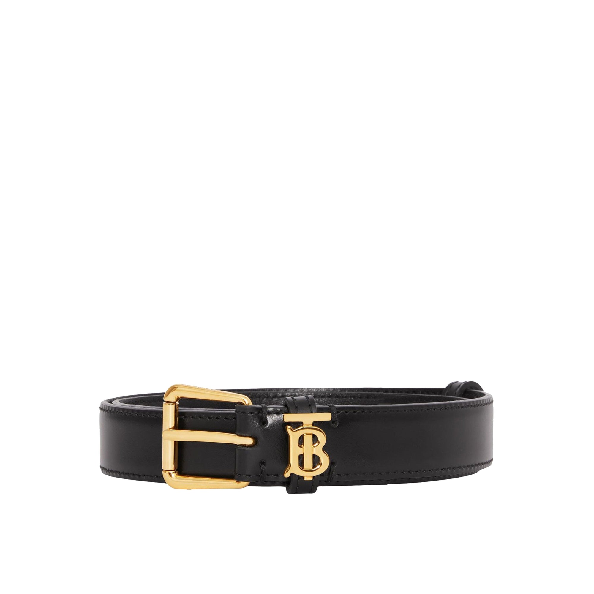 Ceinture fine initiale TB en cuir - Black