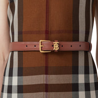 Ceinture fine initiale TB en cuir - Tan