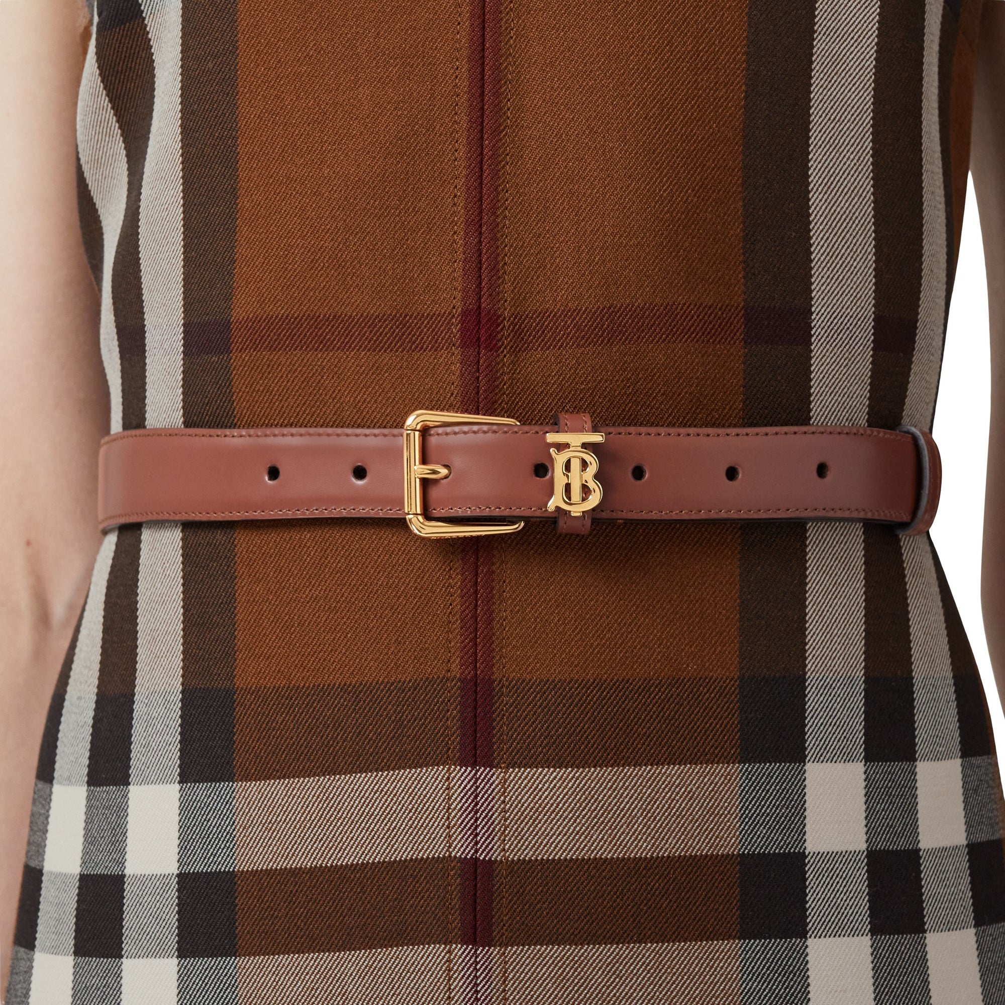 Ceinture fine initiale TB en cuir - Tan