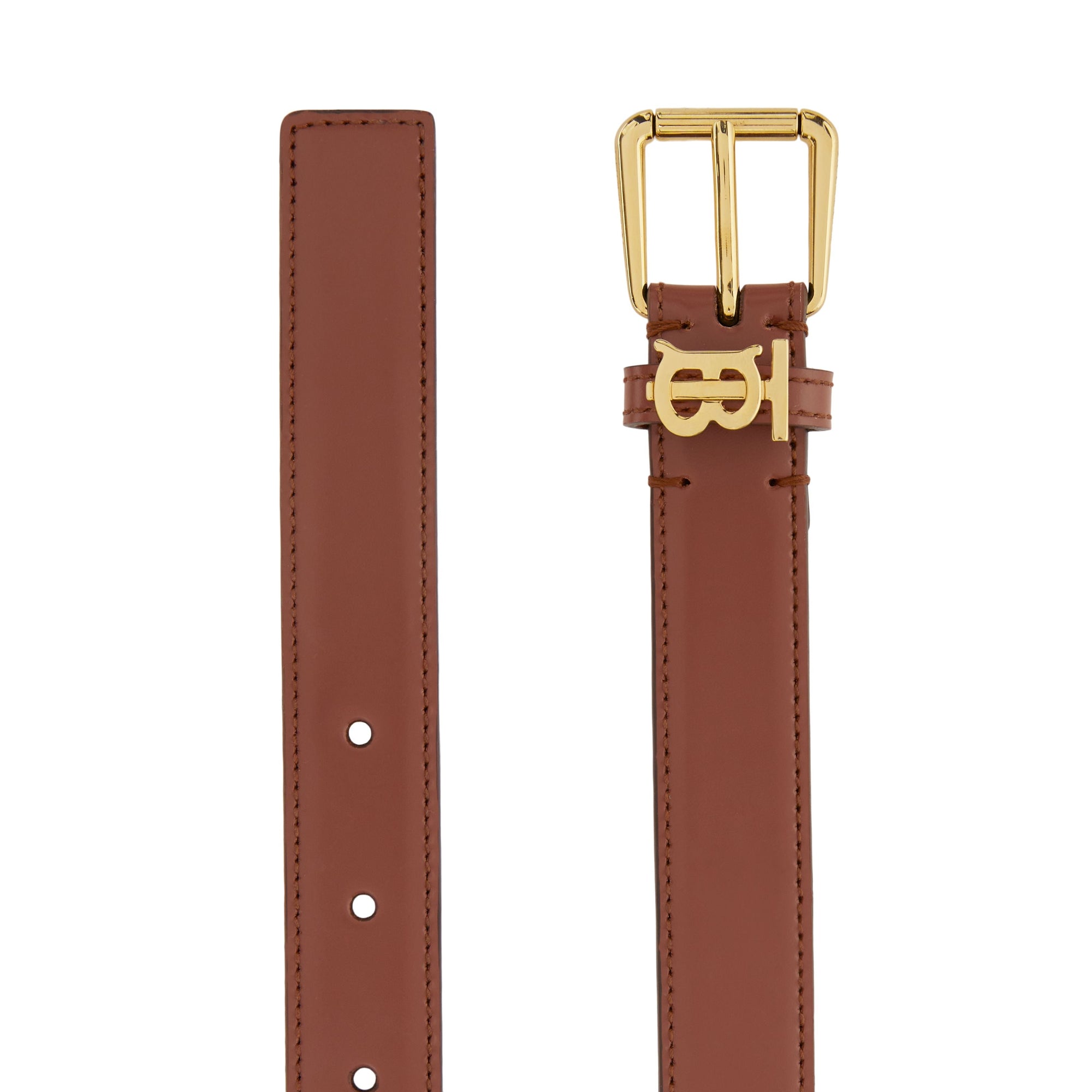 Ceinture fine initiale TB en cuir - Tan
