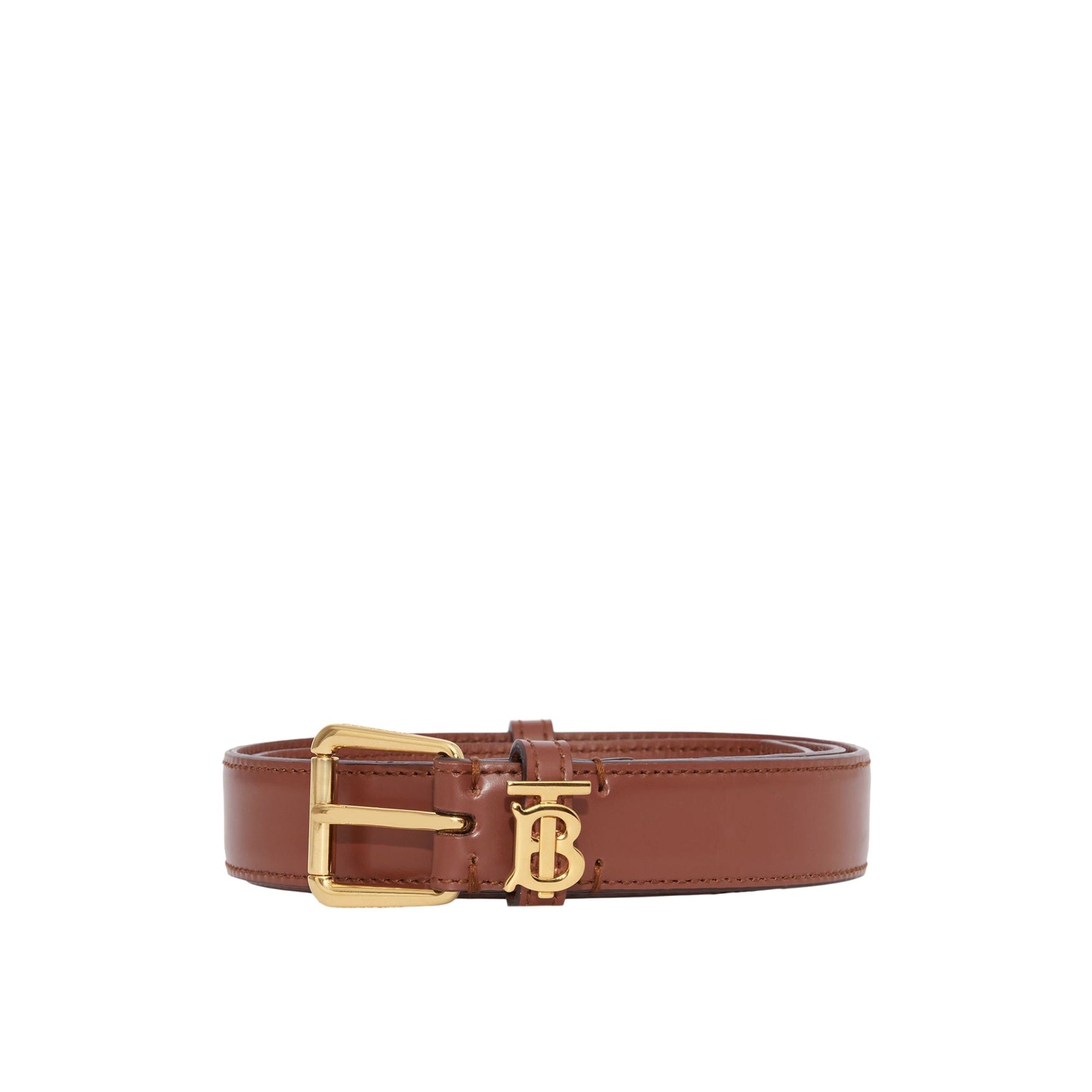 Ceinture fine initiale TB en cuir - Tan