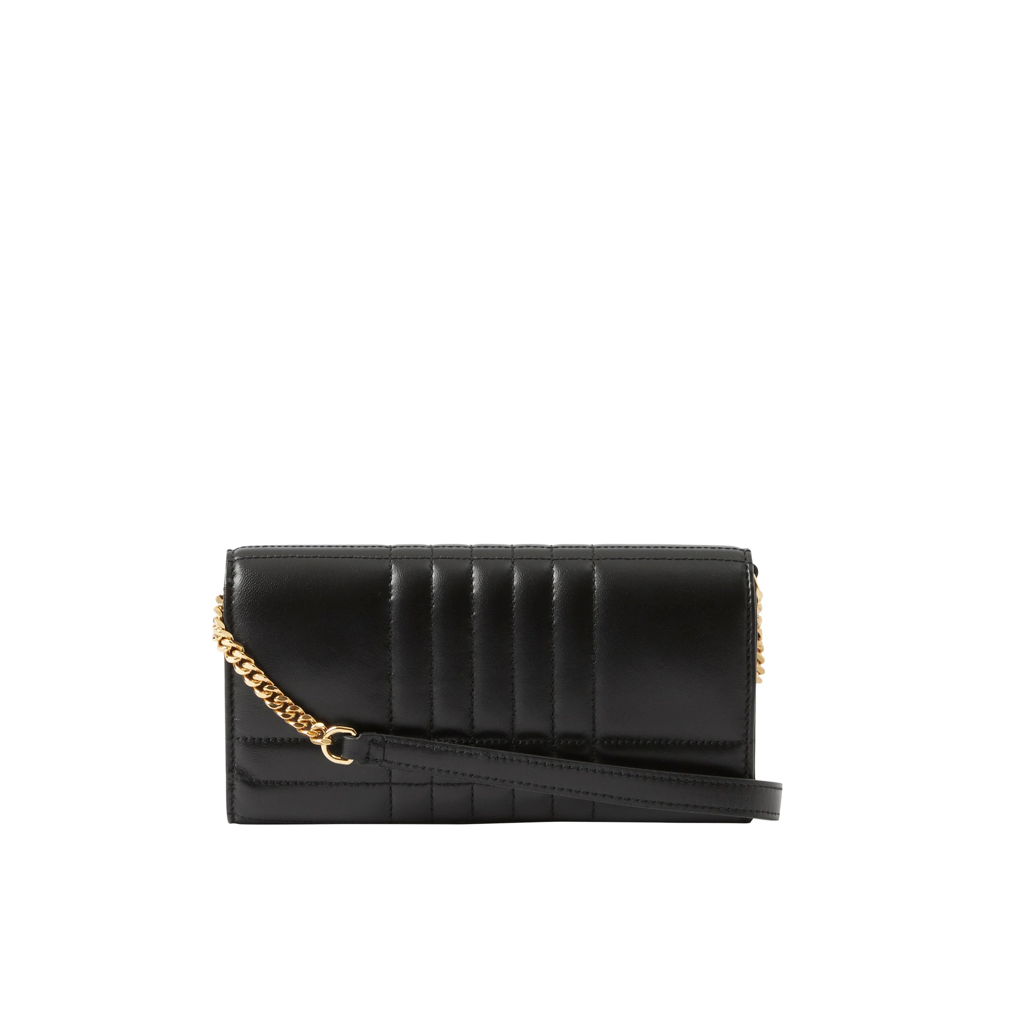Portefeuille Lola en cuir matelassé à sangle amovible - Black & Light Gold