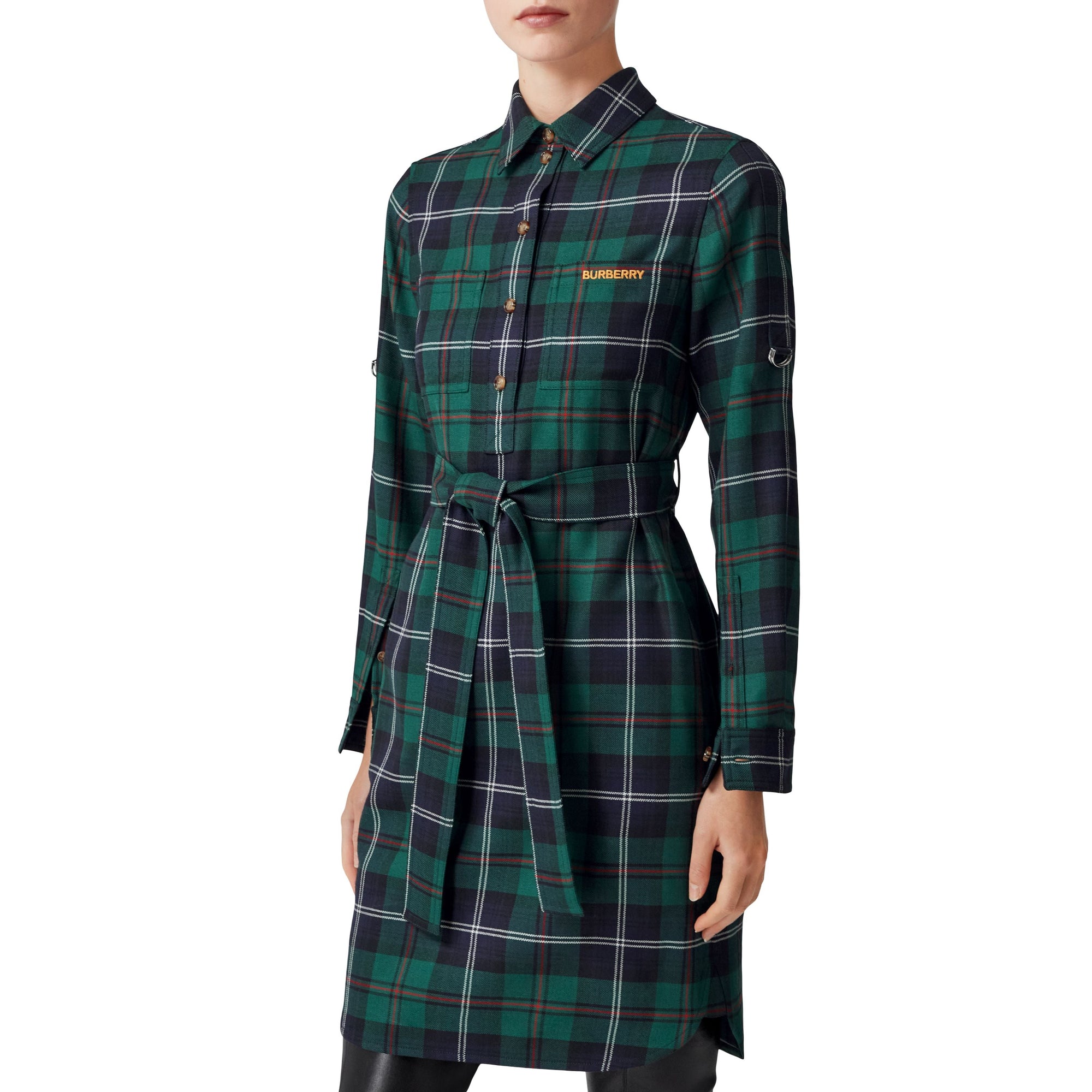 Robe chemise ceinturée en laine - Dark Viridian Green