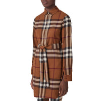 Robe chemise ceinturée à motif check - Dark Birch Brown