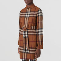 Robe chemise ceinturée à motif check - Dark Birch Brown
