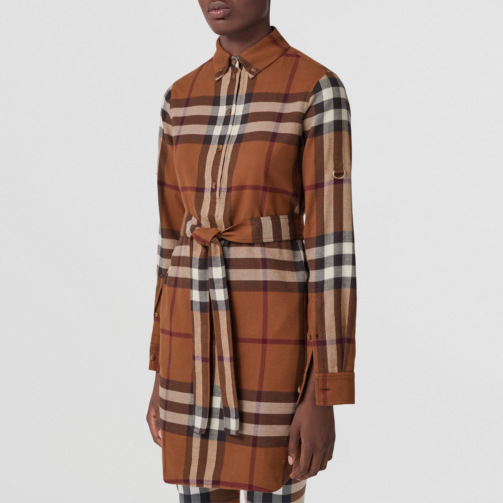 Robe chemise ceinturée à motif check - Dark Birch Brown