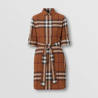 Robe chemise ceinturée à motif check - Dark Birch Brown