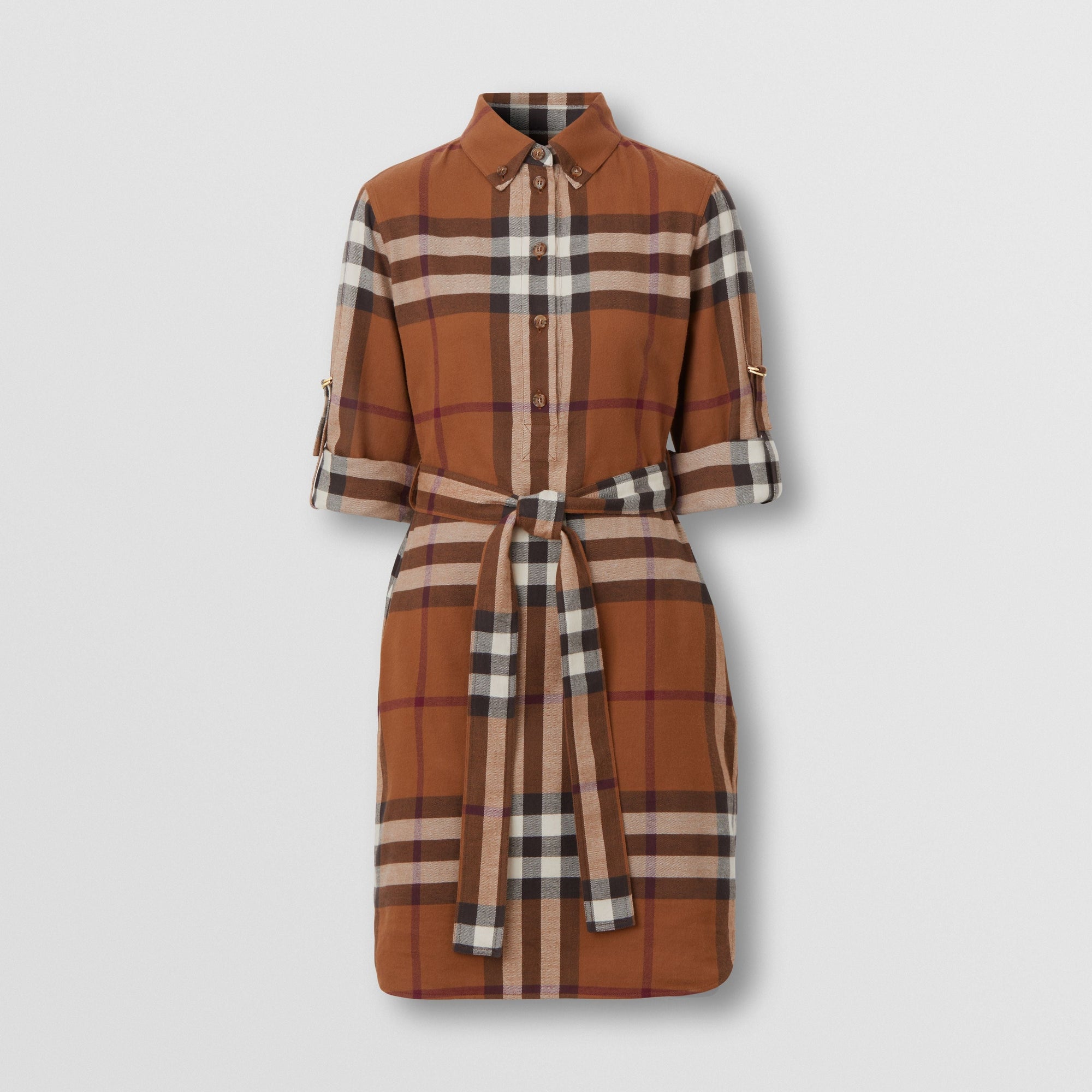Robe chemise ceinturée à motif check - Dark Birch Brown