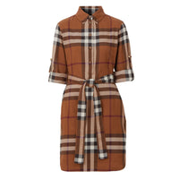 Robe chemise ceinturée à motif check - Dark Birch Brown