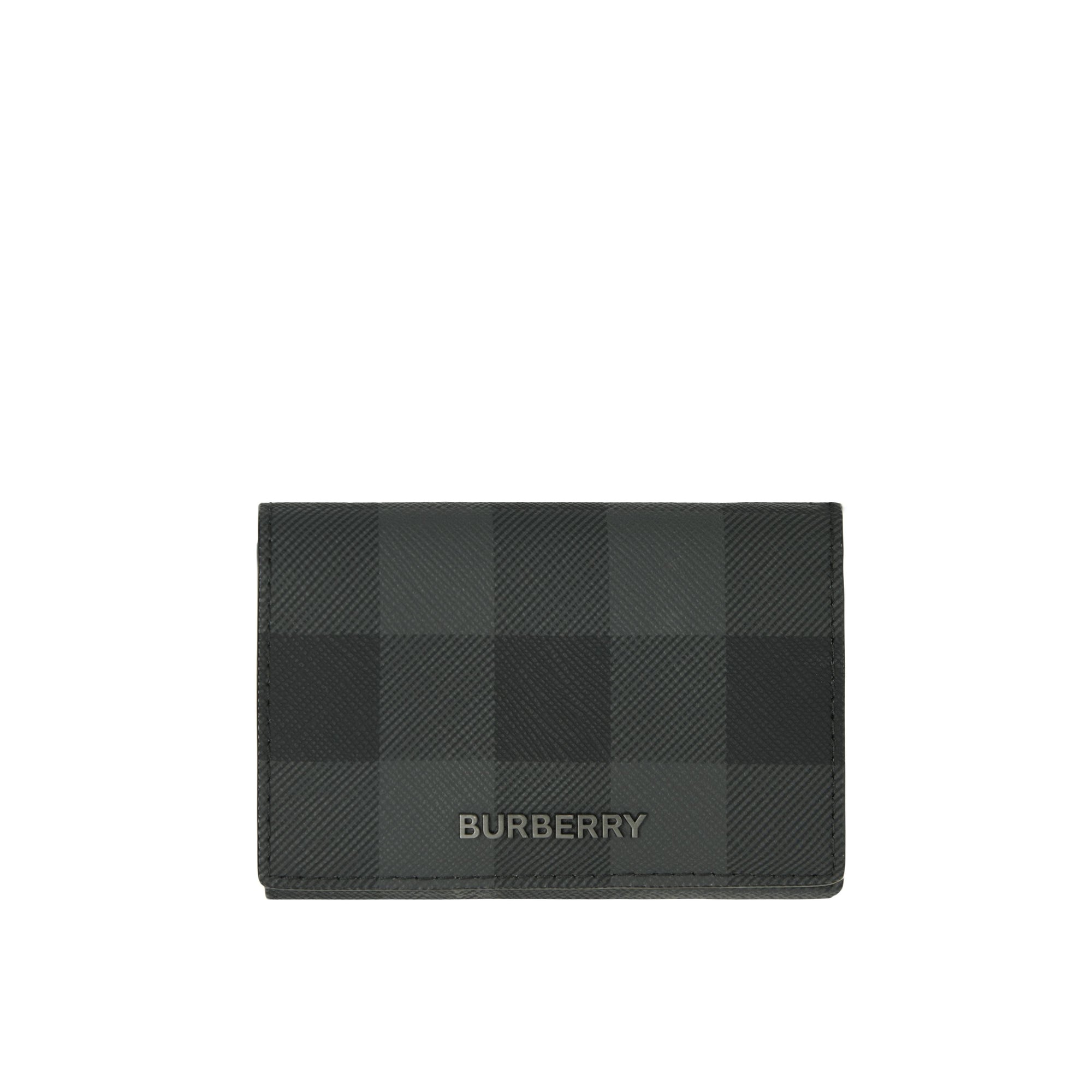 Portefeuille à trois volets à motif check en cuir - Charcoal