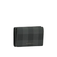 Portefeuille à trois volets à motif check en cuir - Charcoal