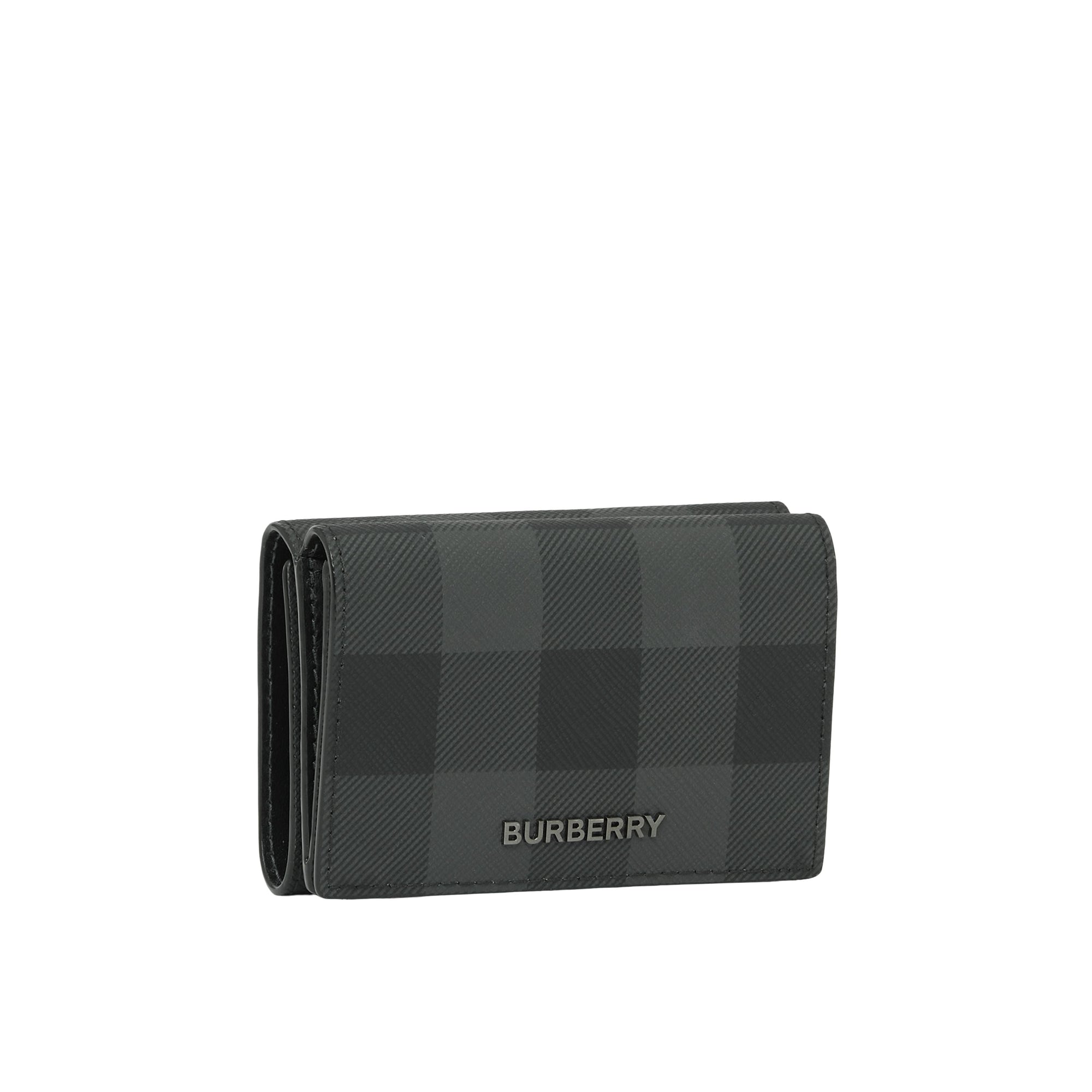 Portefeuille à trois volets à motif check en cuir - Charcoal