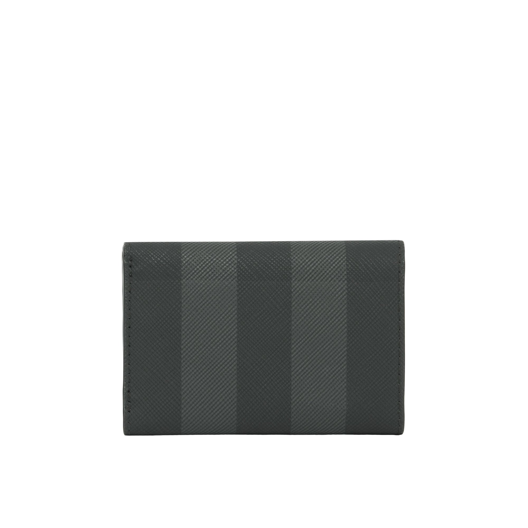 Portefeuille à trois volets à motif check en cuir - Charcoal