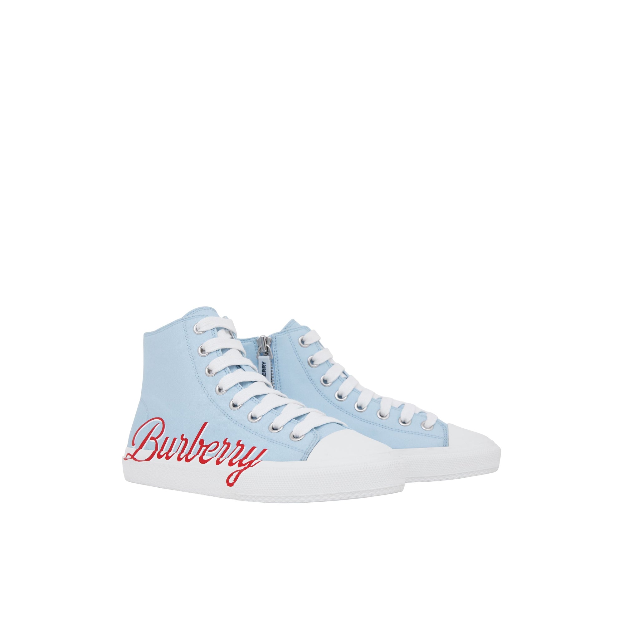 Sneakers montantes en gabardine à logo - Pale Blue