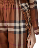 Short plissé à volants et carreaux en soie - Dark Birch Brown Check