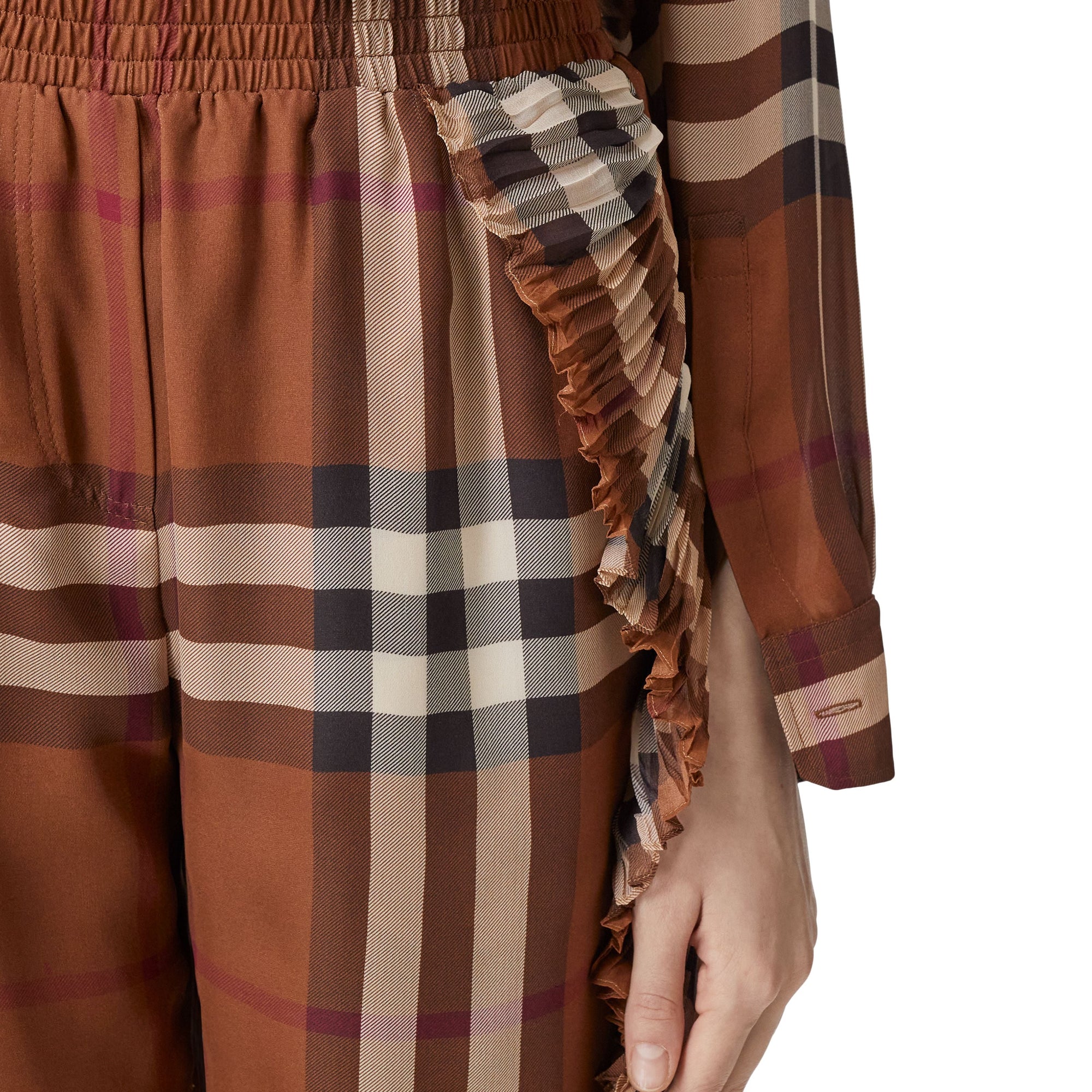 Short plissé à volants et carreaux en soie - Dark Birch Brown Check