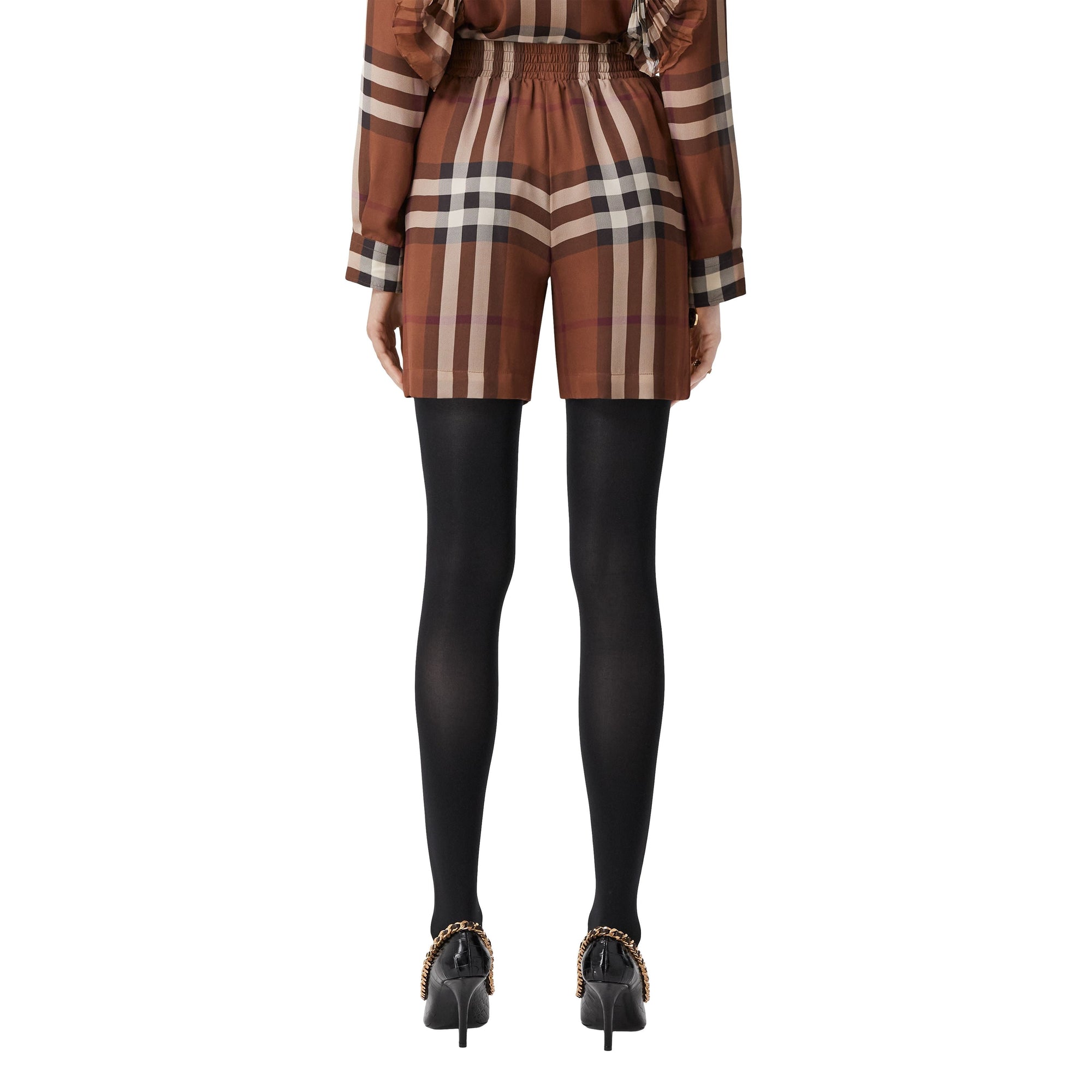 Short plissé à volants et carreaux en soie - Dark Birch Brown Check