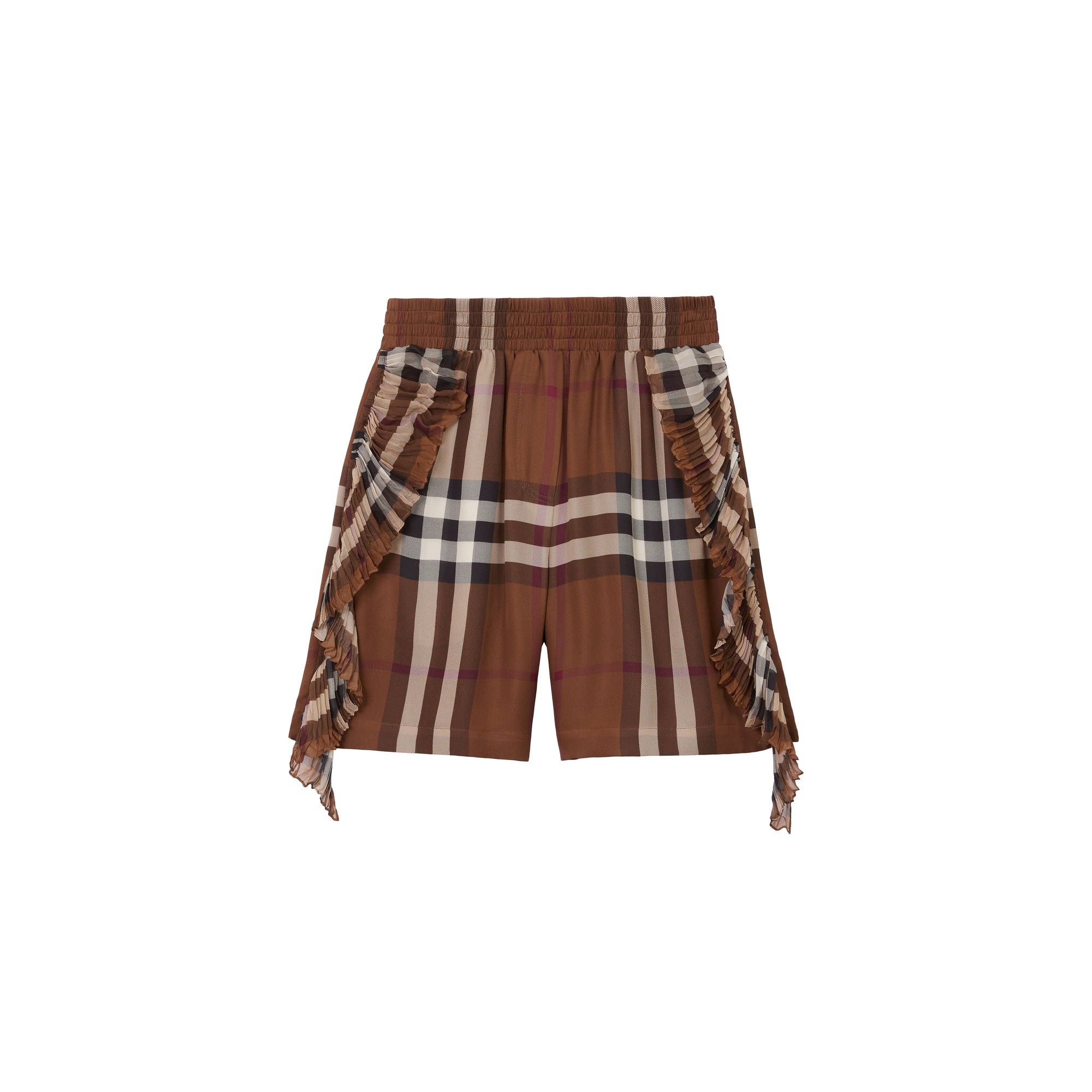 Short plissé à volants et carreaux en soie - Dark Birch Brown Check