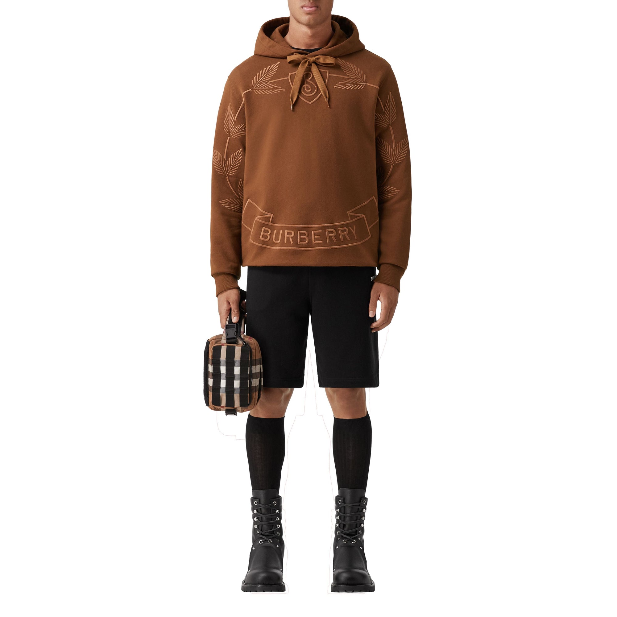Sweat à capuche et écusson brodé en feuille de chêne - Dark Birch Brown