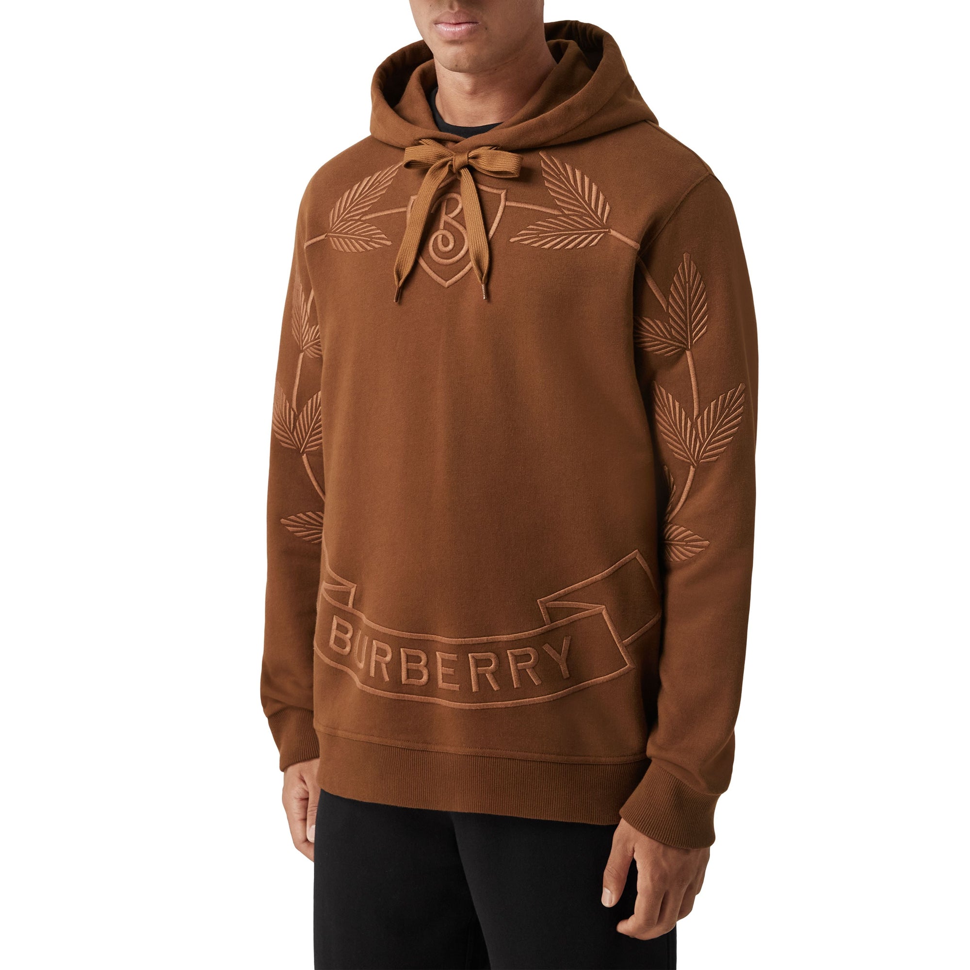 Sweat à capuche et écusson brodé en feuille de chêne - Dark Birch Brown
