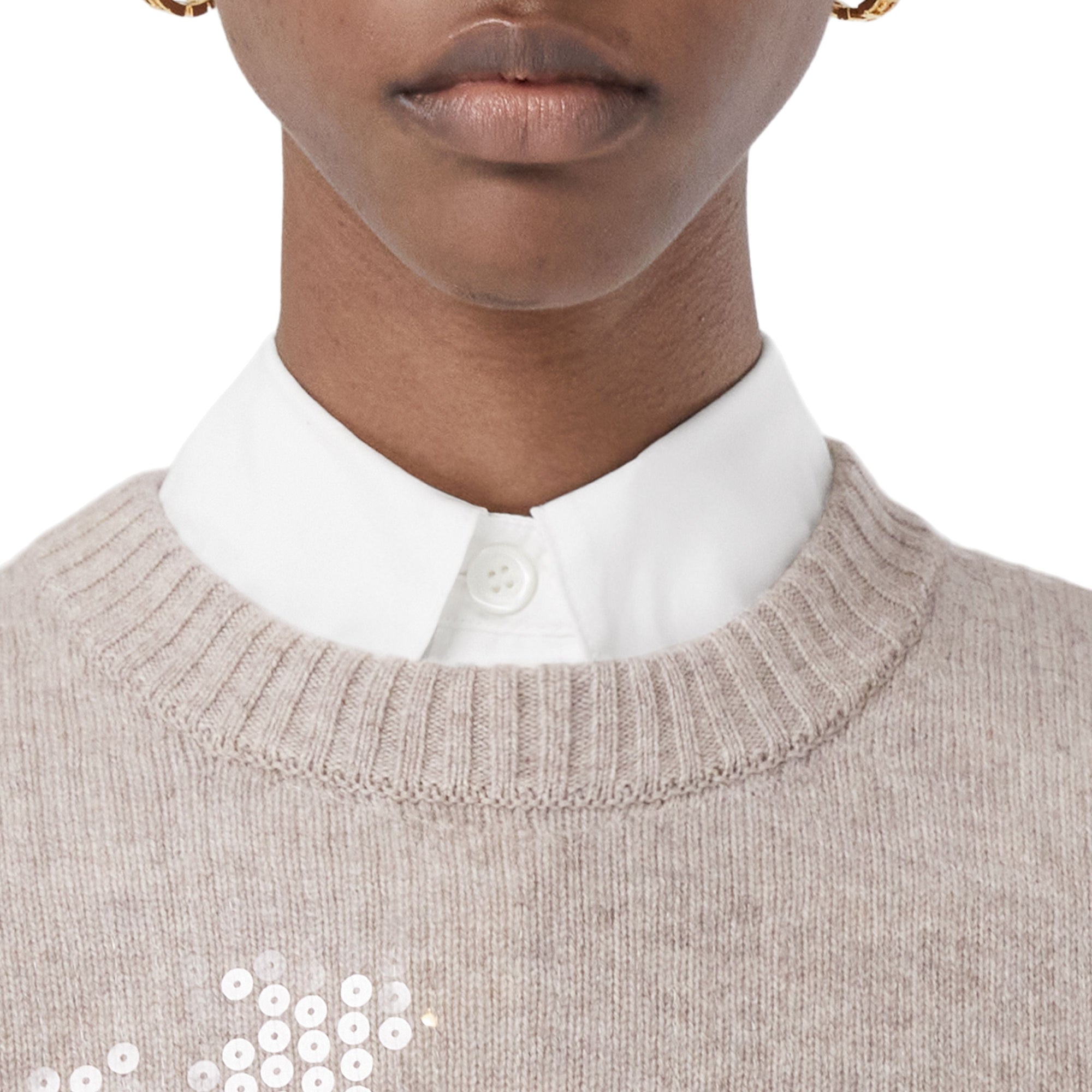Pull court en cachemire à sequins - Beige Melange
