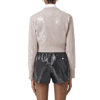 Pull court en cachemire à sequins - Beige Melange