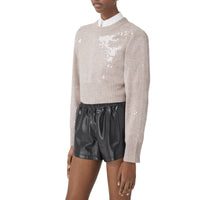 Pull court en cachemire à sequins - Beige Melange