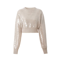 Pull court en cachemire à sequins - Beige Melange